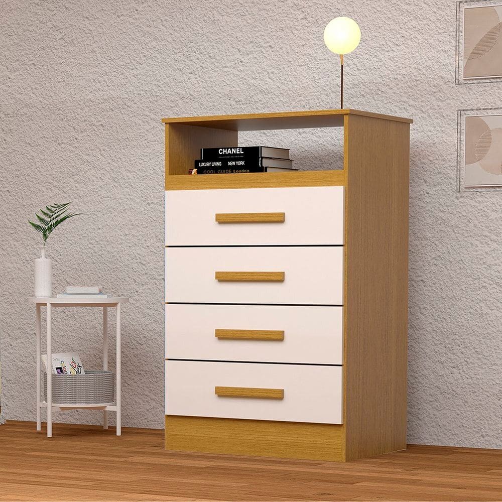 Cômoda Gaveteiro 4 Gavetas Flex Color 100% MDF Jéssica Cinamomo/Off White
