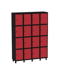 Armário Guarda Volume Locker Roupeiro 16 Portas Aço GRP 504/16 Preto/Vermelho