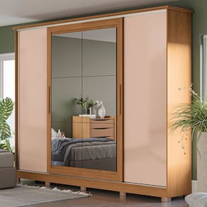 Guarda-Roupa Casal 4 Portas 4 Gavetas com Espelho Flex Canela/Macadamia - Kappesberg