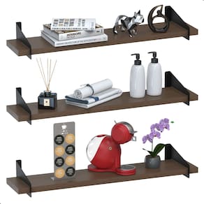 3 Prateleiras De Madeira Estilo Industrial Suspensa Max60pm