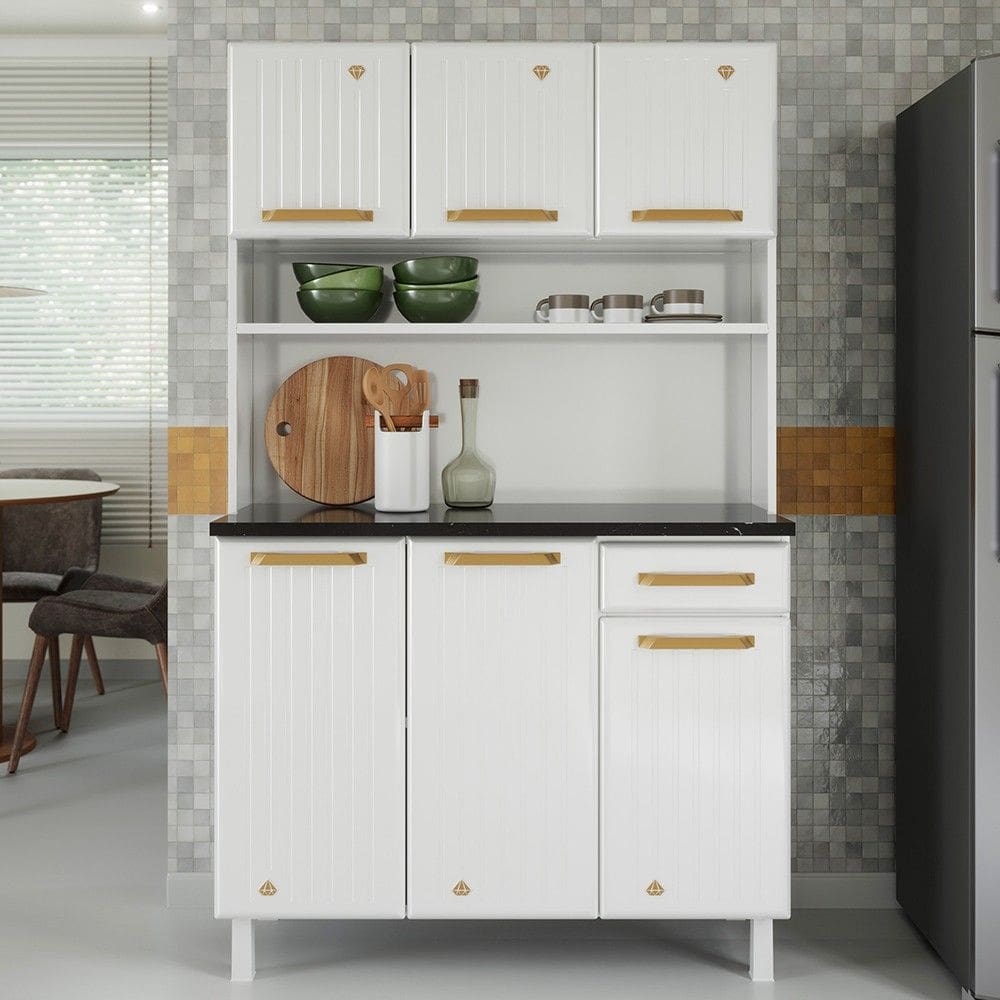 Armário de Cozinha Aço Diamante 6 Portas 1 Gaveta Branco - Telasul