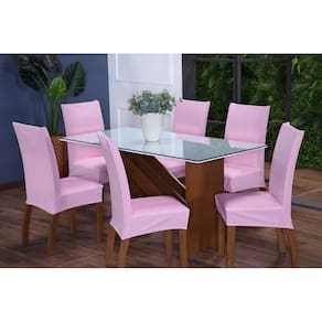 Kit 4 Capas de Cadeira de Jantar Estofada Malha Gel que Estica com Elástico Rosa Bebê