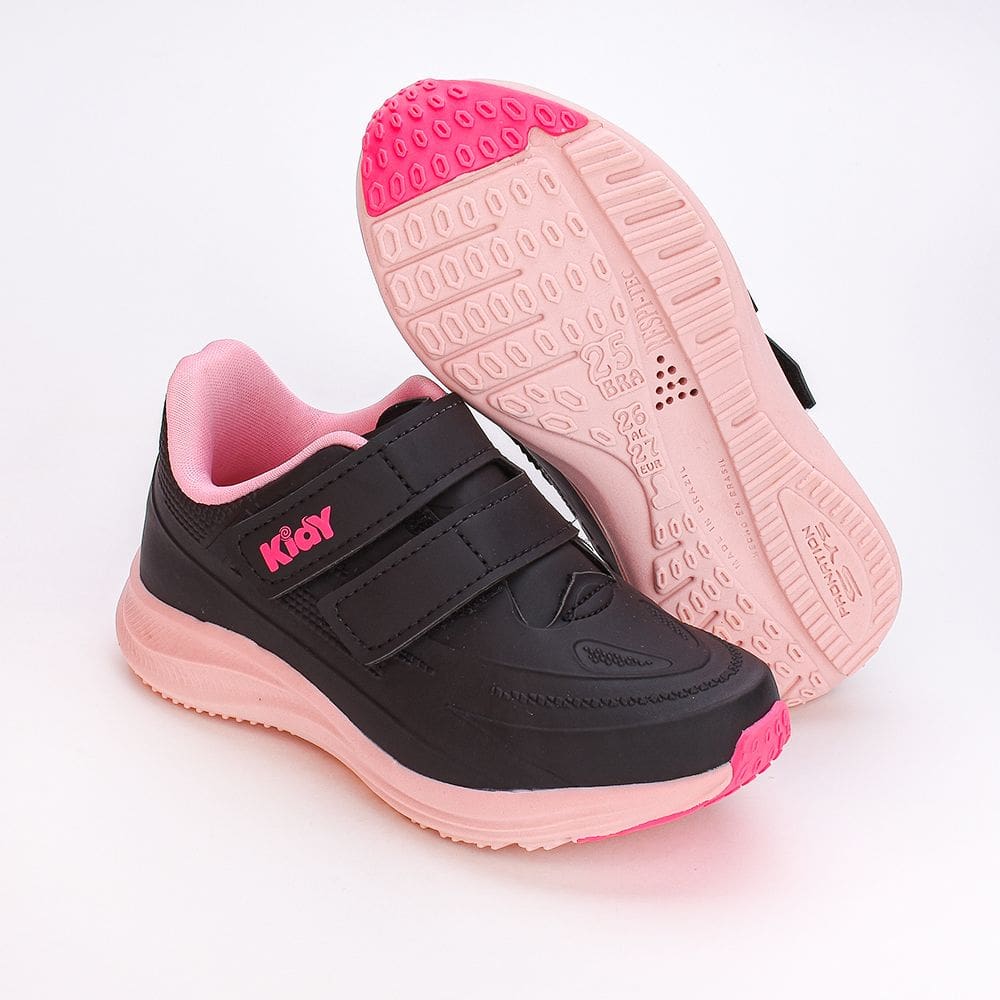 Tênis Infantil Kidy Super Conforto Preto e Rosa Chiclete