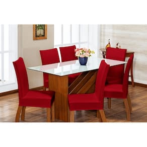 Kit 4 Capas de Cadeira de Jantar Estofada Malha Gel que Estica com Elástico Vermelho