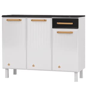 Balcão de Cozinha Aço com Tampo Diamante 3 Portas 1 Gaveta Branco/Preto - Telasul