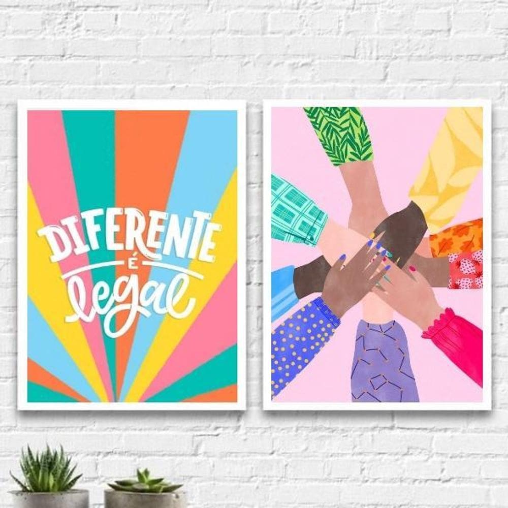 Kit 2 Quadros Diversidade Racial 33X24Cm Branca