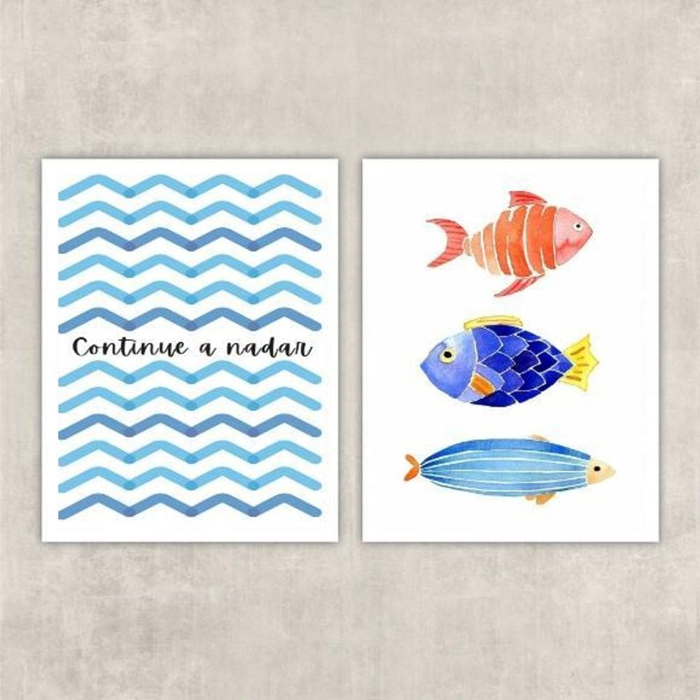 Kit 2 Quadros Peixes 45x34cm - Moldura Preta