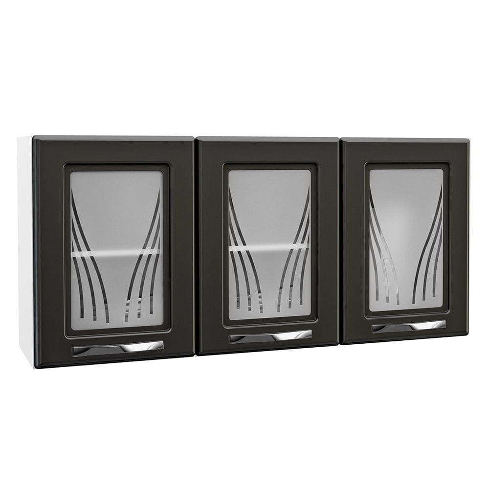 Armário Aéreo Cozinha Star New 3 Portas Branco/Preto - Telasul