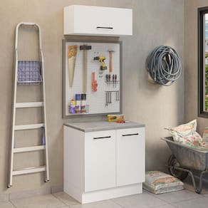 Kit com Balcão e Armário Aéreo Multiuso 80cm Branco Agata Madesa