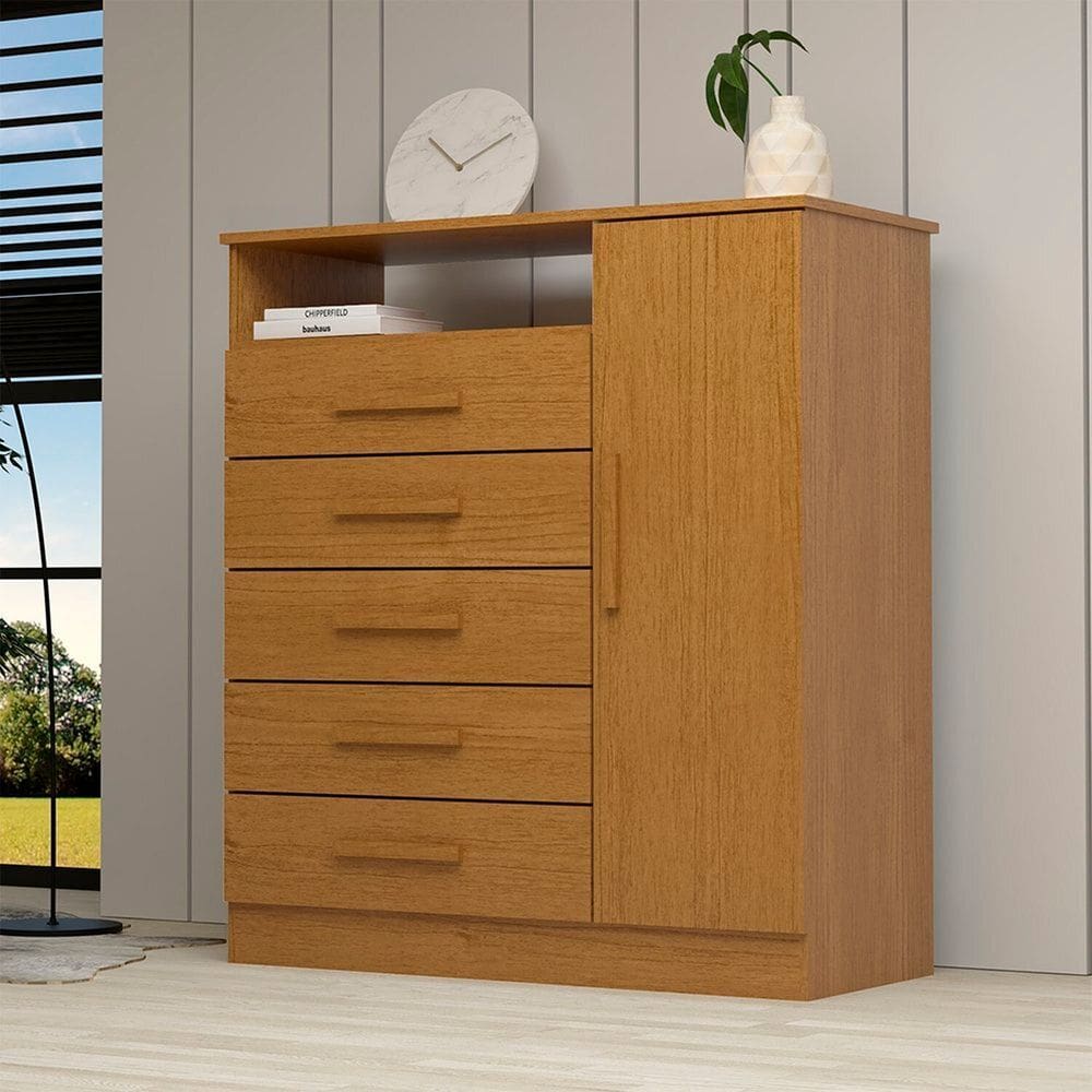 Cômoda 1 Porta 5 Gavetas 100% MDF Nemésia Espresso Móveis Cinamomo