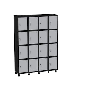 Armário Guarda Volume Locker Roupeiro 16 Portas Aço GRF 504/16 Preto/Cinza
