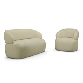 Kit Poltrona Giratória e Sofá Orgânico Living Glee 02 Lugares 140cm Linho Bege - Desk Design