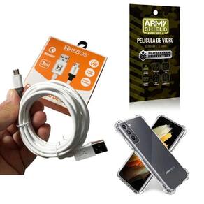 Kit capinha samsung s21 com cabo turbo e película de vidro