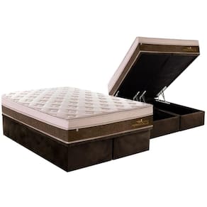 Cama Box Baú Queen: Colchão Molas MasterPocket Ensacadas Plumatex Personalle + Base CRC Suede Brown(158x198)