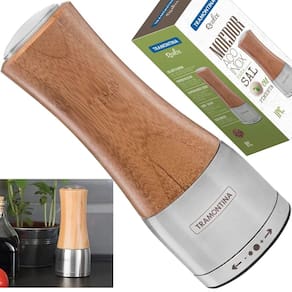 Moedor Triturador Sal Grosso Pimenta Inox Moinho Tramontina 61652000 em Bambú e Aço Inox com Moinho em Cerâmica