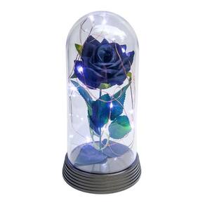 Luminária a rosa encantada preta 20 cm base ouro frio