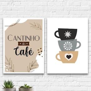 Kit 2 Quadros Cantinho Do Café Xícaras 45X34Cm - Com Vidro