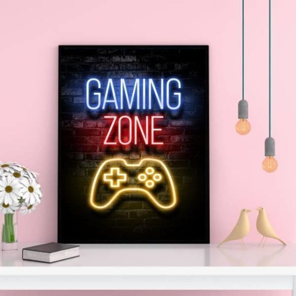 Quadro Gamer Gaming Zone 24X18Cm - Com Vidro Preta