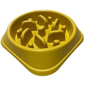 Comedouro lento pets cães gatos 450ml tigela fluffie amarelo