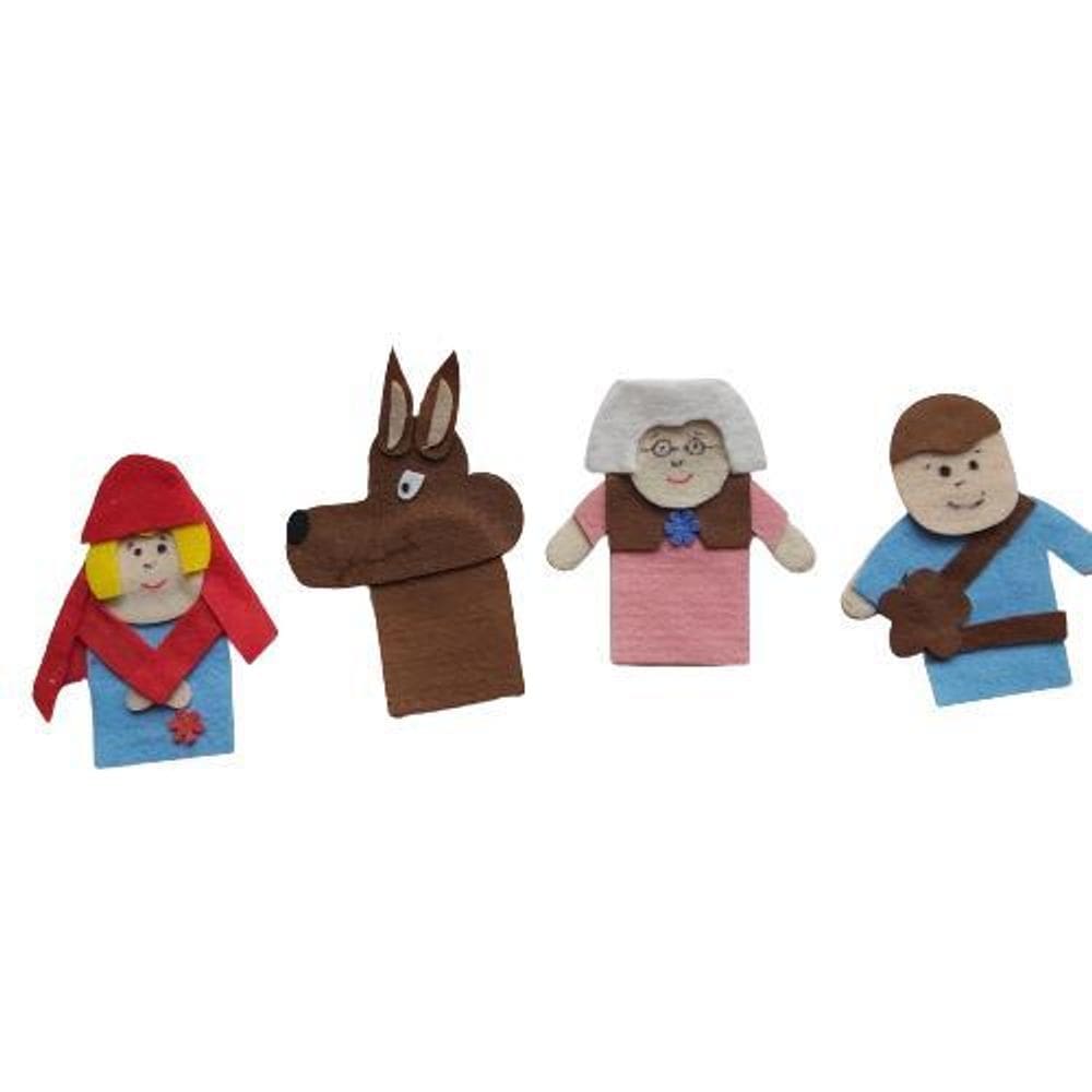 Dedoches feltro chapeuzinho 4 personagens multicolorido kits