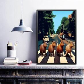 Quadro Decorativo Capivaras Abbey Road 45X34Cm - Com Vidro