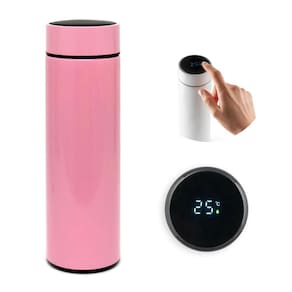 Garrafa térmica rosa com medidor de temperatura digital led