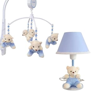 Kit abajur e móbile musical urso menino
