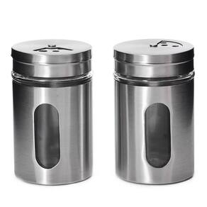 Kit 2 porta temperos condimentos aço inox com visor de vidro