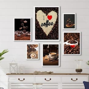 Composição 6 Quadros Rústicos Café- Love Coffee - Com Vidro