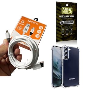 Kit capinha samsung s22 com cabo turbo e película de vidro