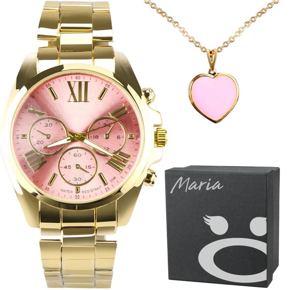 Caixa + Relogio Feminino Aço Inox Prova Dagua Social Dourado