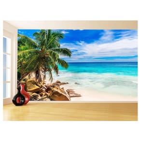 Papel De Parede Coqueiros Praia Mar Azul Água 3,5M Npr306
