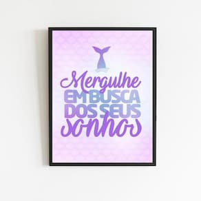 Quadro Sereia Busque Seus Sonhos 33X24Cm - Com Vidro Preta