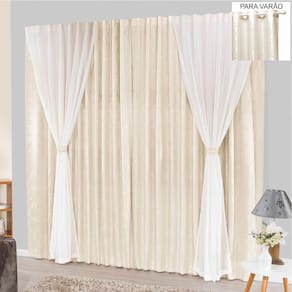 Cortina bhaly jacquard e voal 4,00 x 2,50 para varão - palha