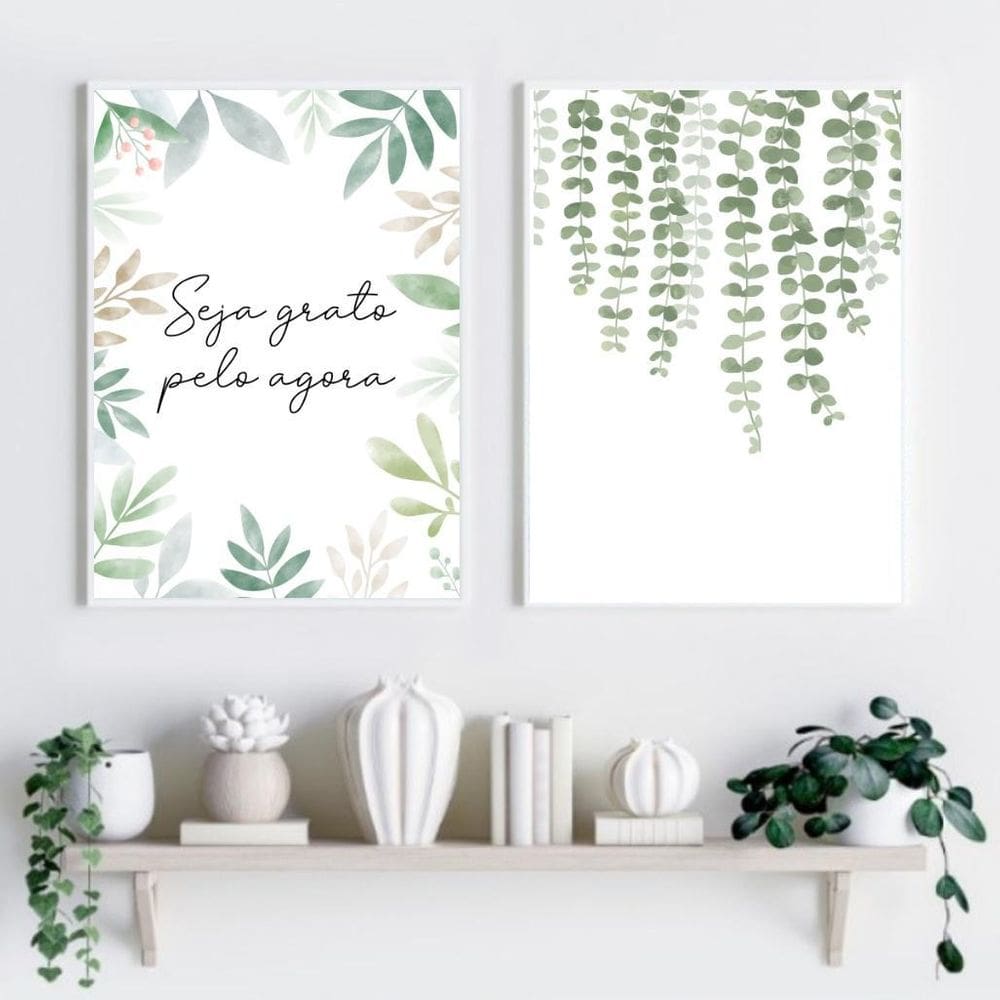 Kit 2 Quadros Decorativos Seja Grato - Folhas 45X34Cm