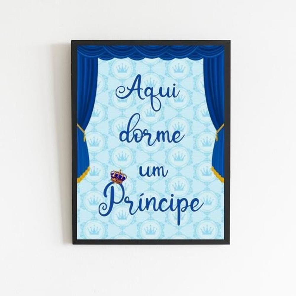 Quadro Aqui Dorme Um Príncipe 45X34Cm - Com Vidro Preta