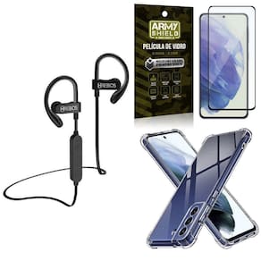 Capinha s21 fe fone bluetooth hs188 + película 3d armyshield