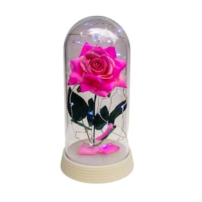 Luminária a rosa encantada rosa rosa 20 cm base pérola frio