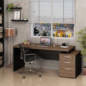 Mesa de Escritório Pedestal 3 Gavetas 190x70cm Nogal