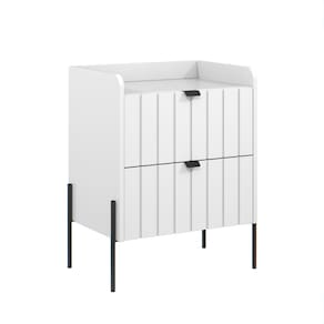 mesa de cabeceira branca moderna moriah 45cm pés de ferro fino moderno
