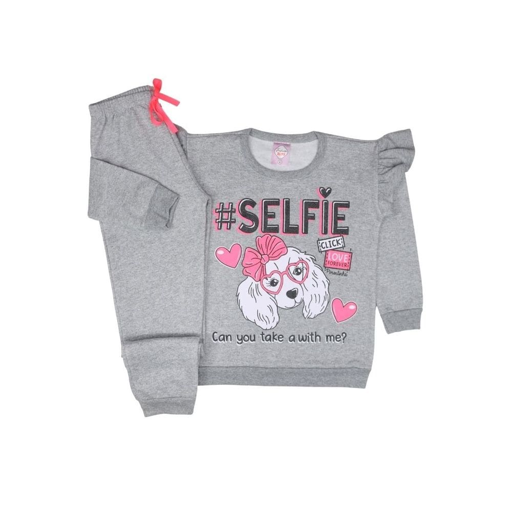 Conjunto Moletom Cinza Cachorrinha Pink Menina Infantil Frio