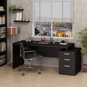 Mesa de Escritório Pedestal 3 Gavetas 190x70cm Preto