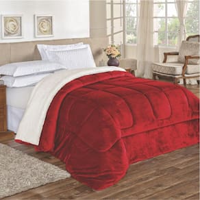 Edredom bariloche solteiro dupla face sherpa vermelho