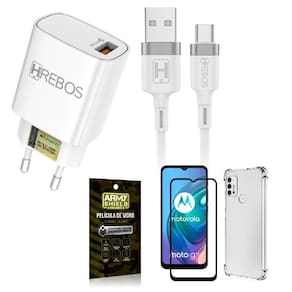 Capinha moto g10 + carregador turbo hs183 + película 3d