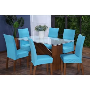 Kit 4 Capas de Cadeira de Jantar Estofada Malha Gel que Estica com Elástico Azul Turquesa