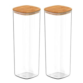 Kit 2 Pote Hermético Tampa De Bambu Transparente 2L Ou