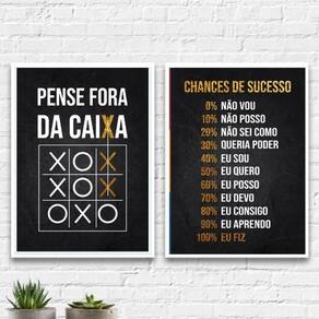 Kit 2 Quadros Motivacionais Chances Sucesso 45X34Cm Branca