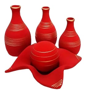 Jogo de vasos trio garrafas e centro de mesa - red gold