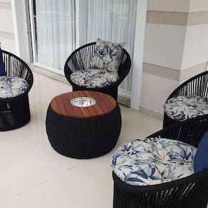 Conjunto De Poltronas Em Corda Náutica Esfera-4 Poltronas+1 Mesa Com Champanheira- Vinales Azul