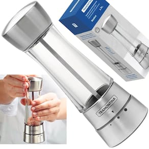 Moedor Triturador Sal Grosso Pimenta Inox Moinho Tramontina 61654100 em Acrílico e Aço Inox com Moinho em Cerâmica
